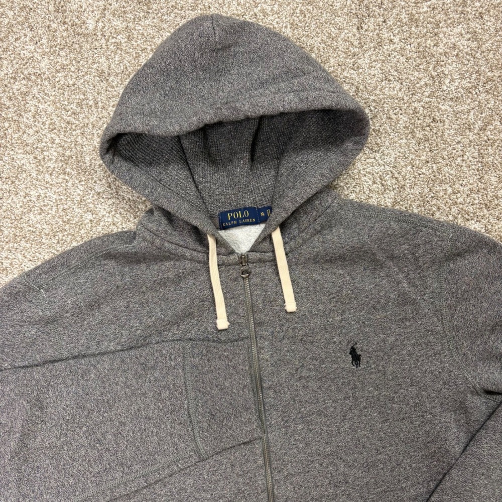 Polo Ralph Lauren Full Zip Hoodie Mens XL Grey Heathered Cotton Blend Pony Logo